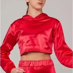 Weissman 2-Piece Hip Hop Dance Costume – Red Satin Top and Cargo Pants, Size Med